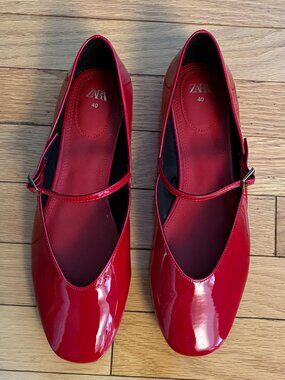Zara Red Patent Leather (Synthetic) Mary Janes